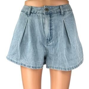 NEW WeWoreWhat Women's Blue Pleated Wide Leg High Waist Denim Shorts Size 25